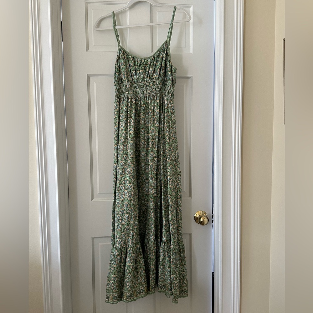 Max Studio Green Floral Maxi Dress with Smocked Waist